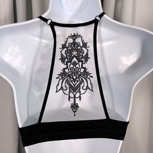 NWT Black Tattoo Mesh Racerback Bralette